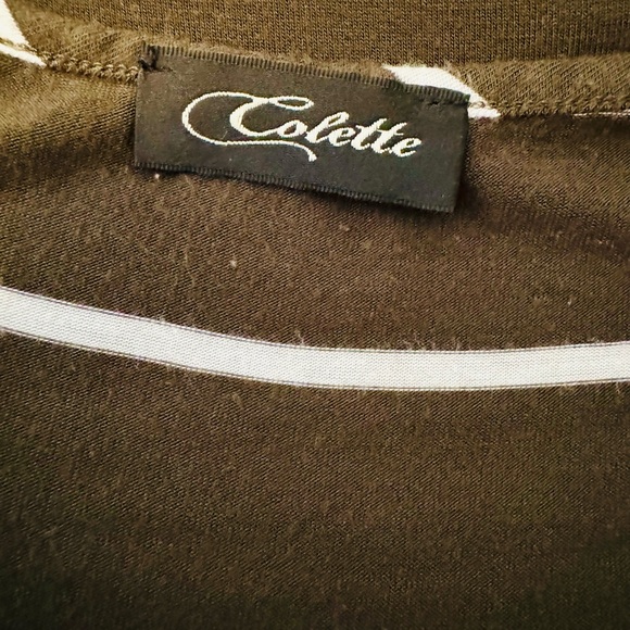 Women’s Striped Cold-Shoulder Short Sleeve Top, Olive Green & White, Small - Picture 3 of 4